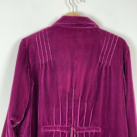 Denim & Co Velvet Long Sleeve Button Down Womens L Wine Color Stretch Blouse - Picture 7 of 8